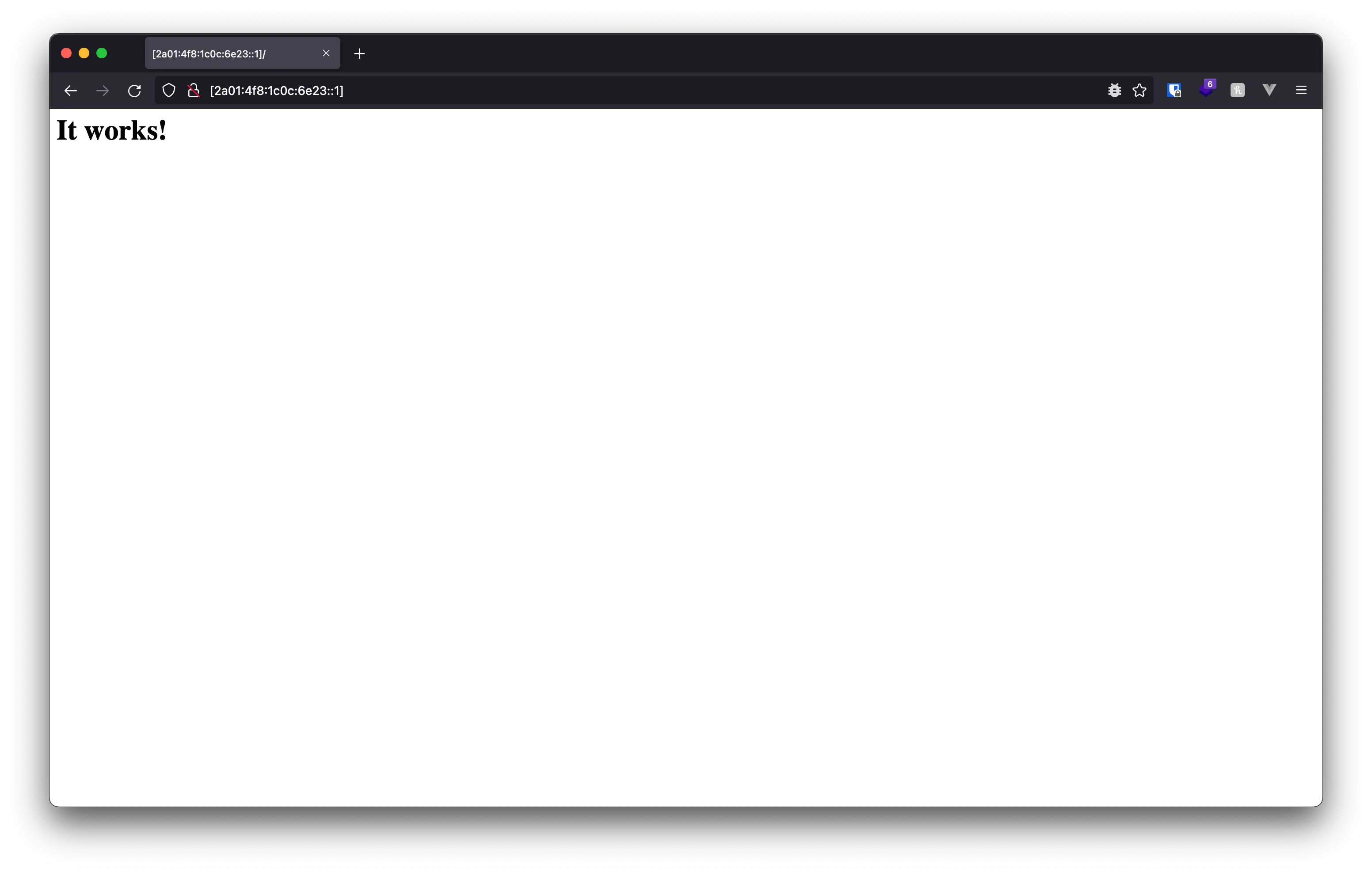 Standart Ausgabe 'It works!' des apache2 web servers in einem Firefox Browser'