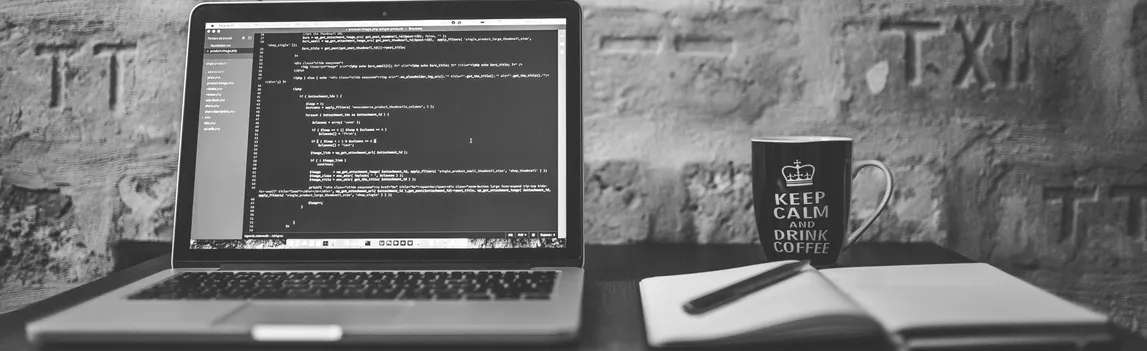 Website Banner, showing a laptop and coffe mug.