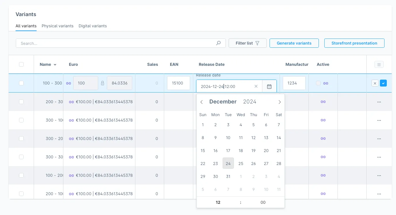 Shopware 6 Administration - Variantenbearbeitung mit Quick Edit der EAN und des Erscheinungsdatums